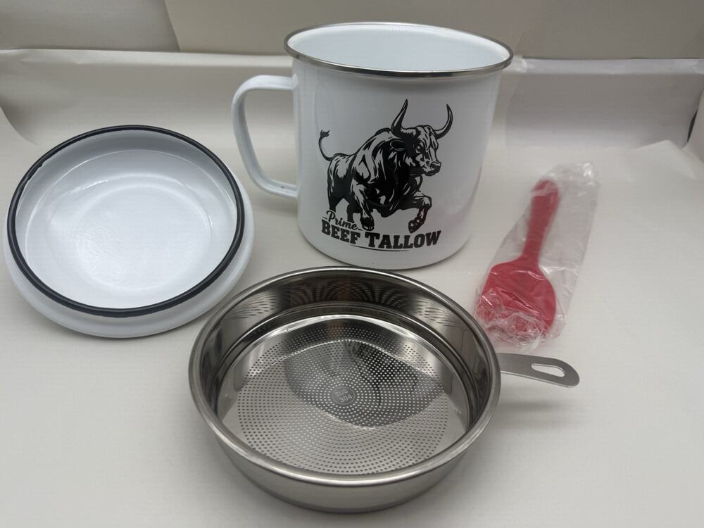 Beef Tallow Container w/strainer for Fat Storage – 40 floz – 1.1 L – Bacon *READ
